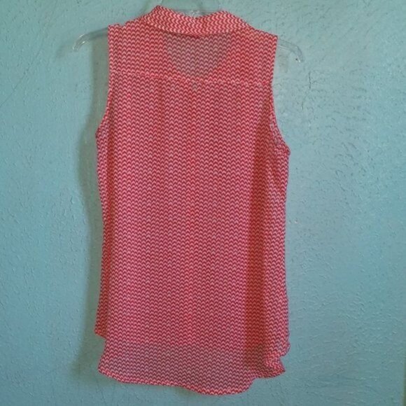 Sleeveless Shirt ANA Sheer Chevron Stripe Button Up Red Women's WOMAN'S Small - Picture 3 of 8